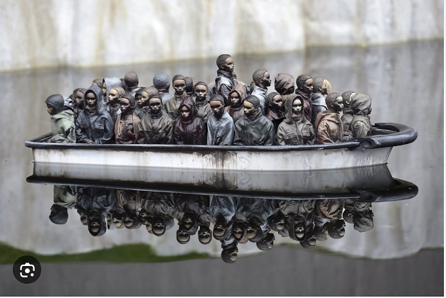 Refugee boat sculpture