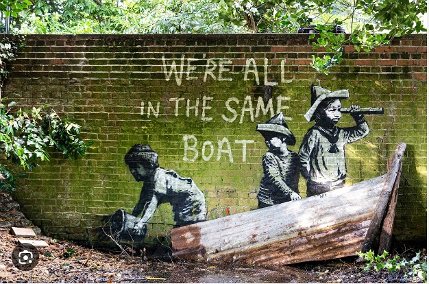 Children same boat graffiti